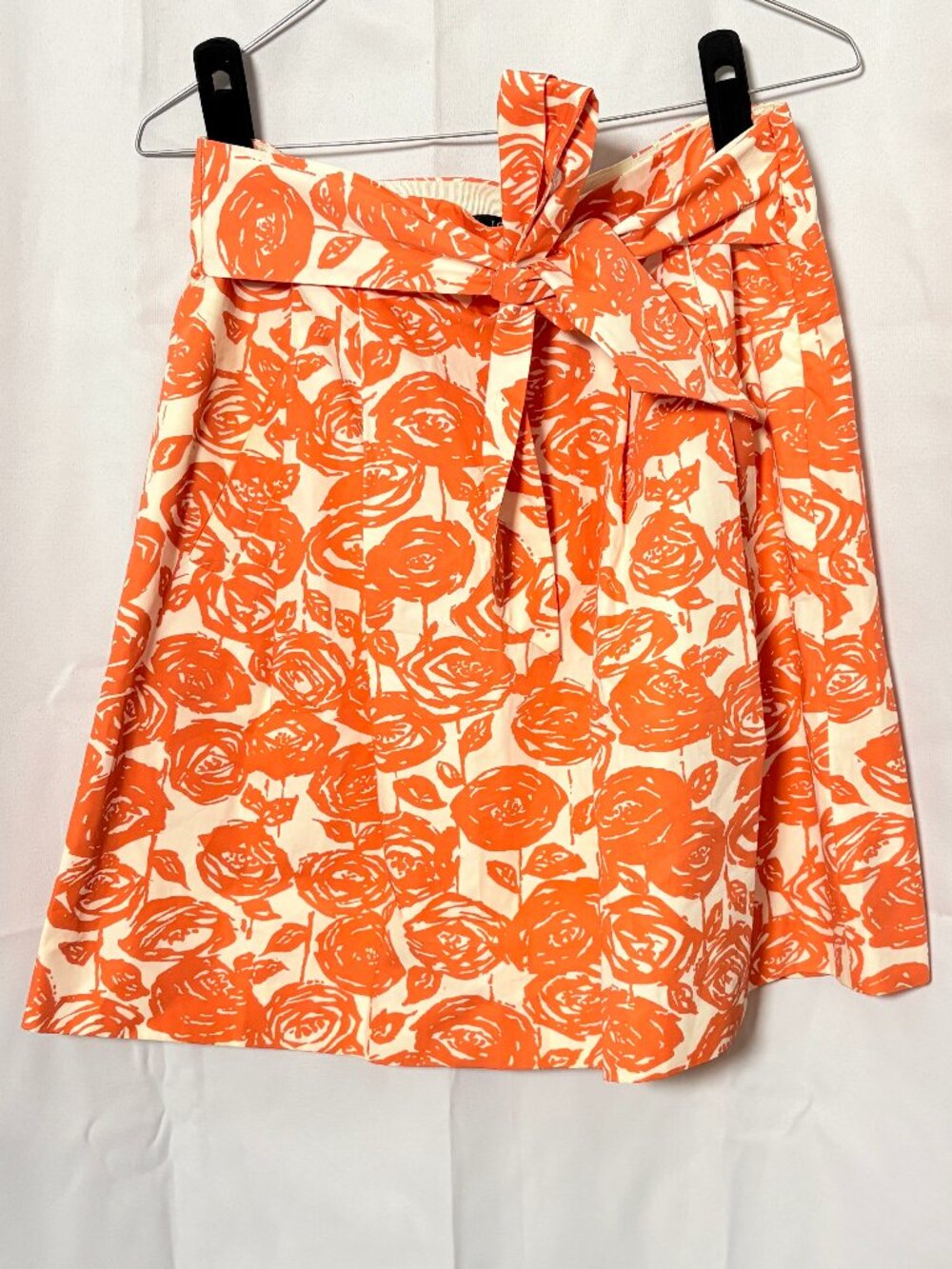 J.Crew Orange Rose Print Cotton Bow A-Line Skirt Size 4